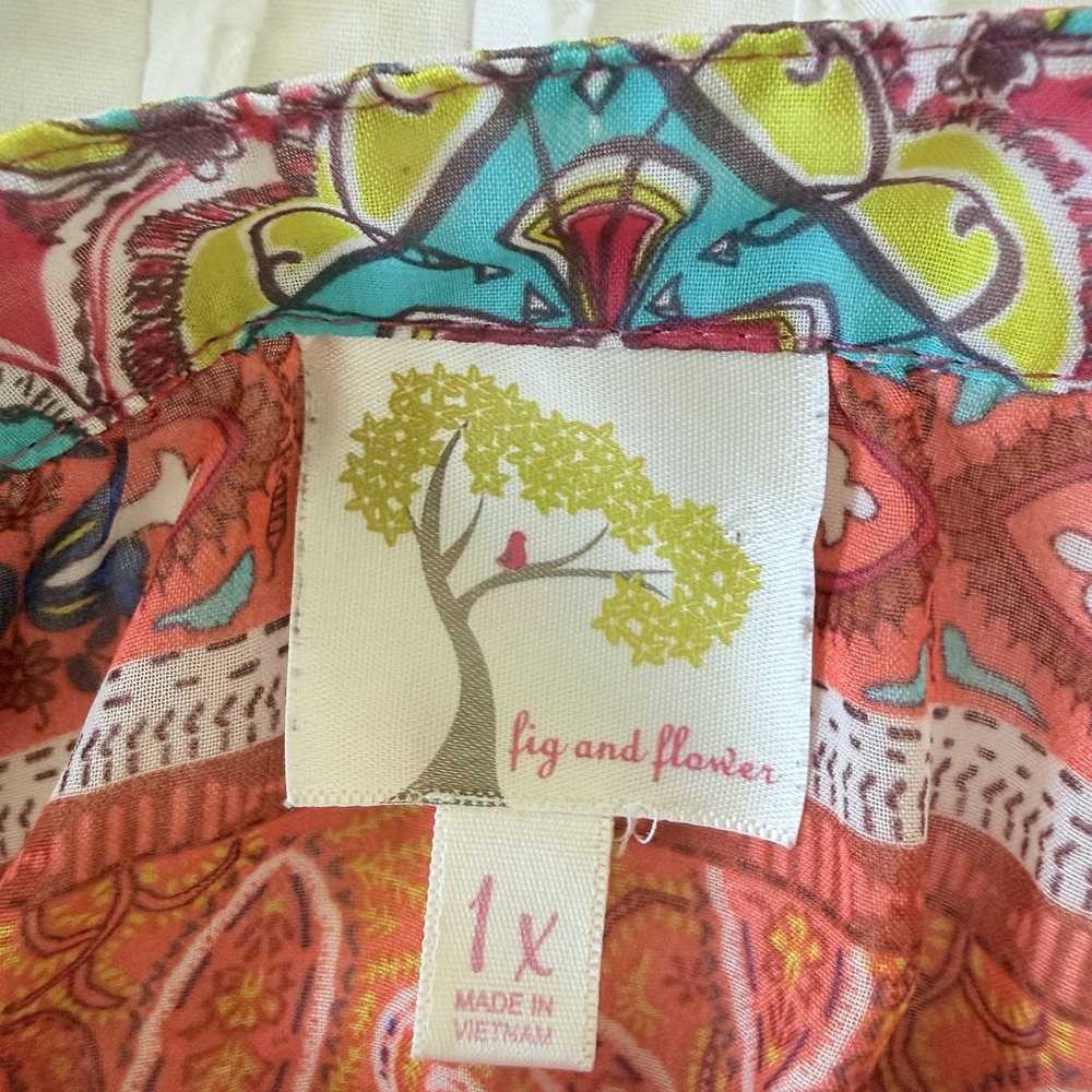 Anthropologie Fig & Flower Blouse Top Woman 1X Bright Bold Festive Party - Picture 3 of 8